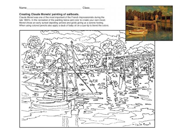 Claude Monet-Drawing Art Lesson On Color/Values/Blending | Lesson Plan